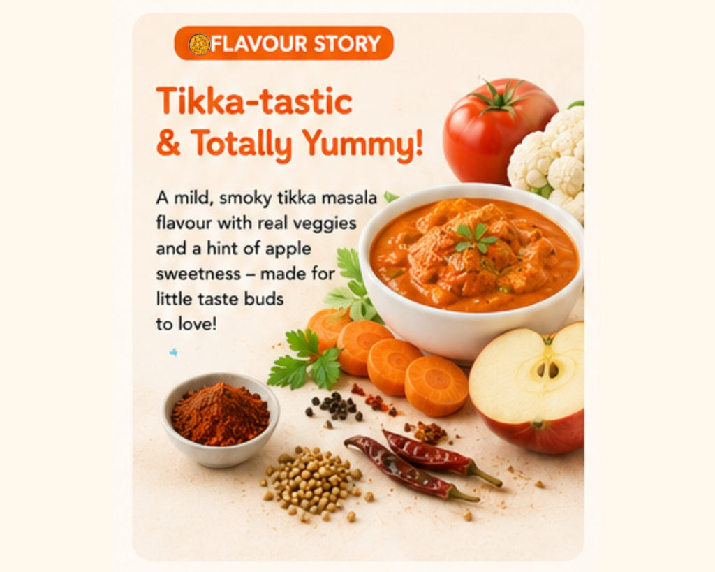 Num Nam Tikka Puffies flavour story with cauliflower and apple ingredients